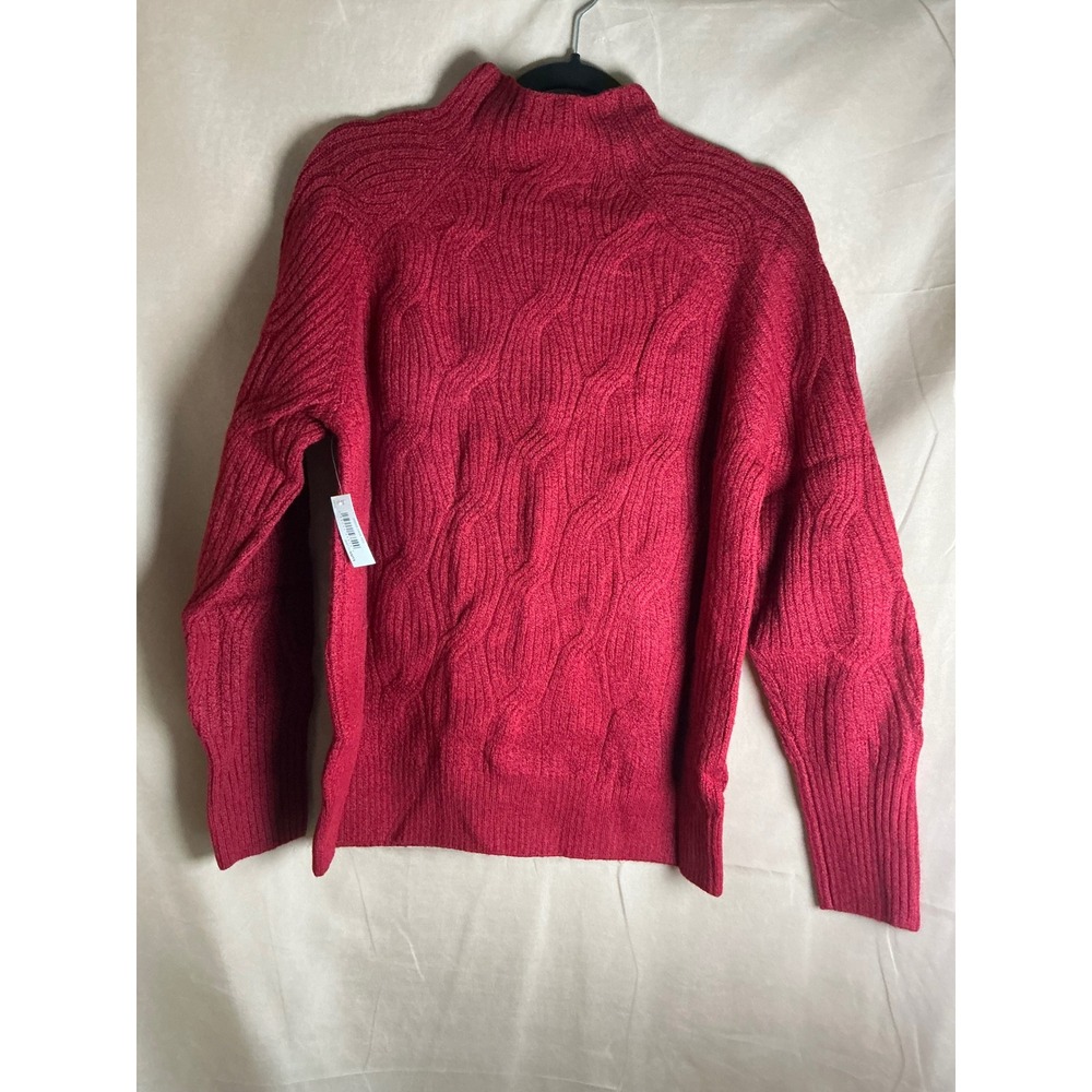 Amazon Essentials Sweater Womens L Dark Red NWT Cable Knit Mock Neck Pullover